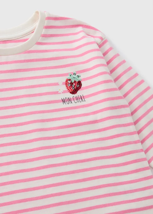 Girls Pink Stripe Strawberry Long Sleeve Top (1-7yrs) - 1 to 1 half years Image 2