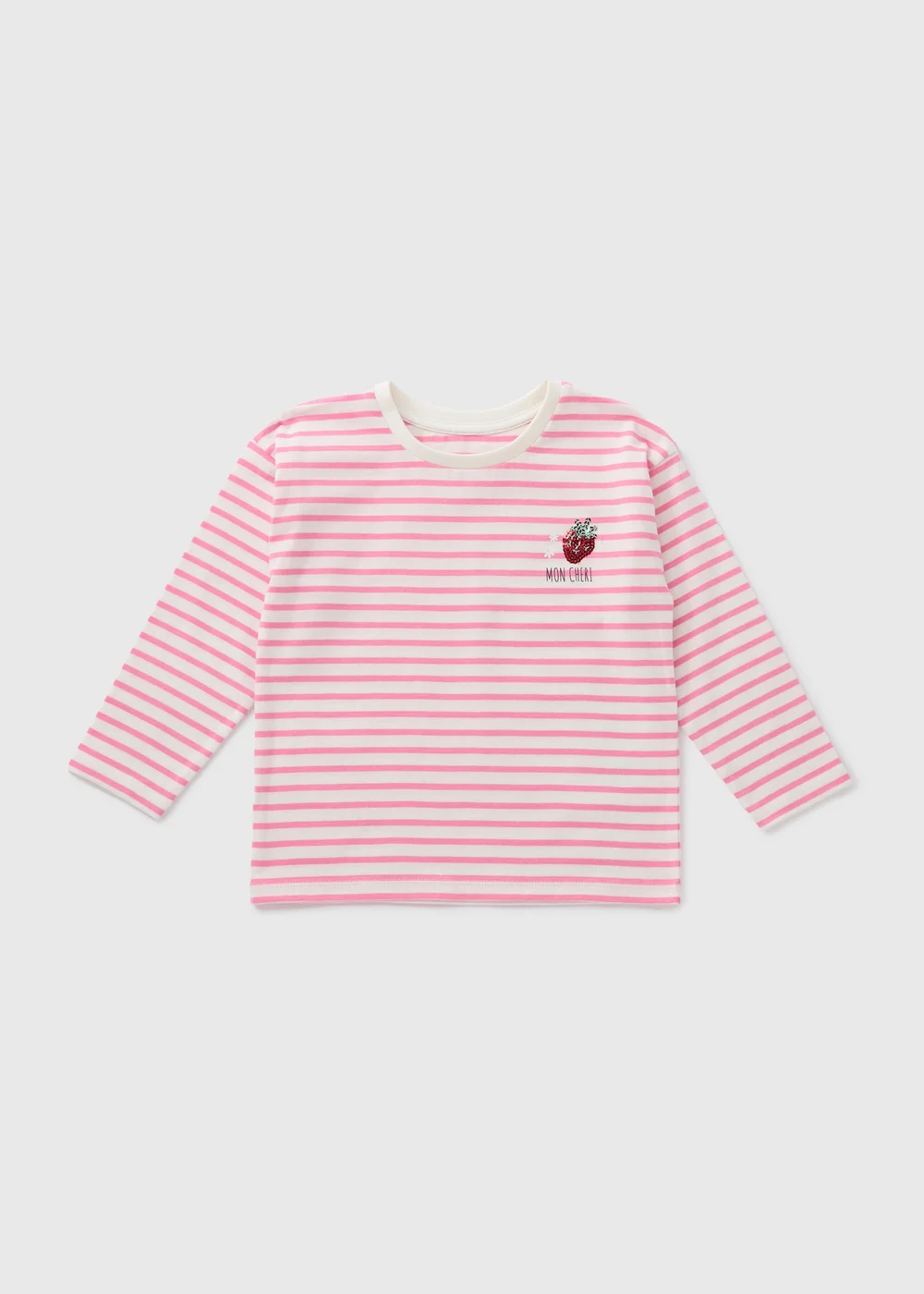 Girls Pink Stripe Strawberry Long Sleeve Top (1-7yrs) - 1 to 1 half years Image 1