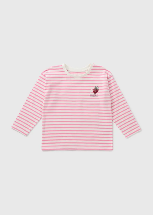 Girls Pink Stripe Strawberry Long Sleeve Top (1-7yrs) - 1 to 1 half years Image 1