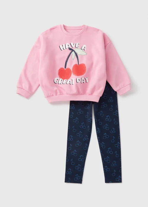 Girls Pink Cherry Sweatshirt & Legging Set (1-7yrs) - 1-1.5 Yrs Image 1