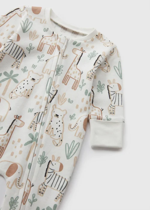 Cream Zipped Safari Sleepsuit (Newborn-18mths) - Age 0 - 3 Months Image 2