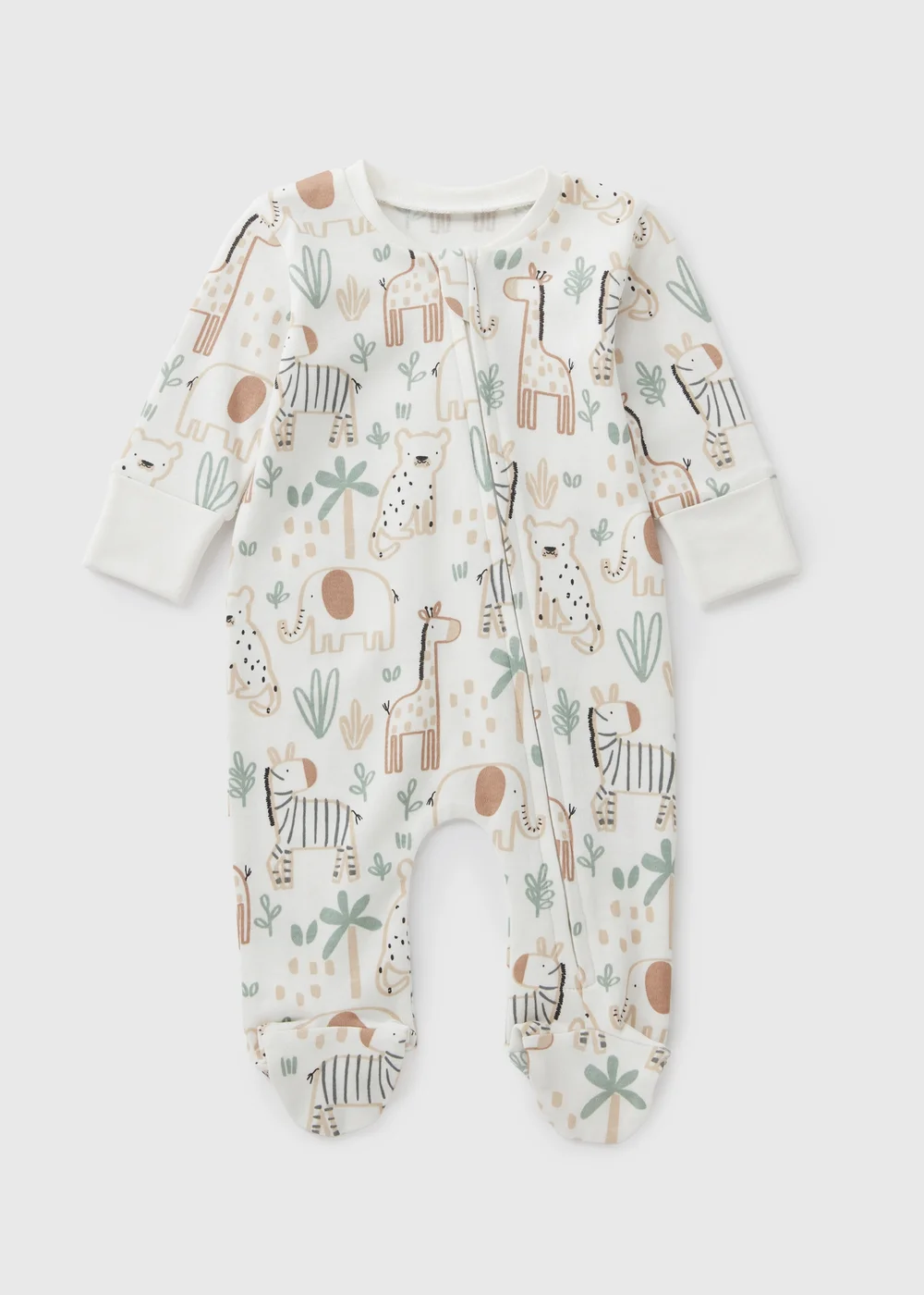 Cream Zipped Safari Sleepsuit (Newborn-18mths) - Age 0 - 3 Months Image 1