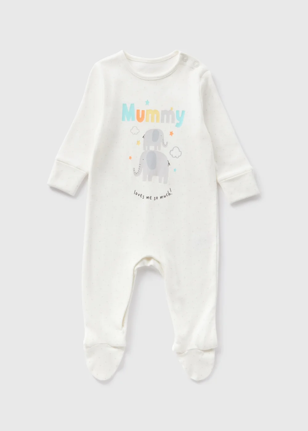 Baby Cream Mummy Elephant Sleepsuits (Newborn-18mths) - Age 0 - 3 Months Image 1