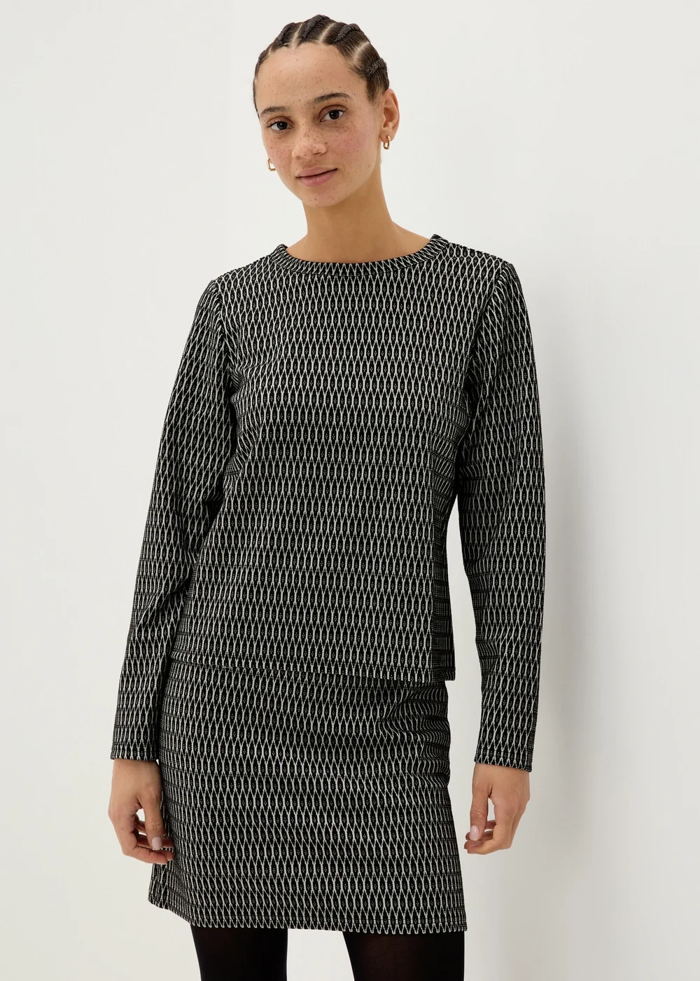 Black Jacquard Long Sleeve Top - 8 Image 2