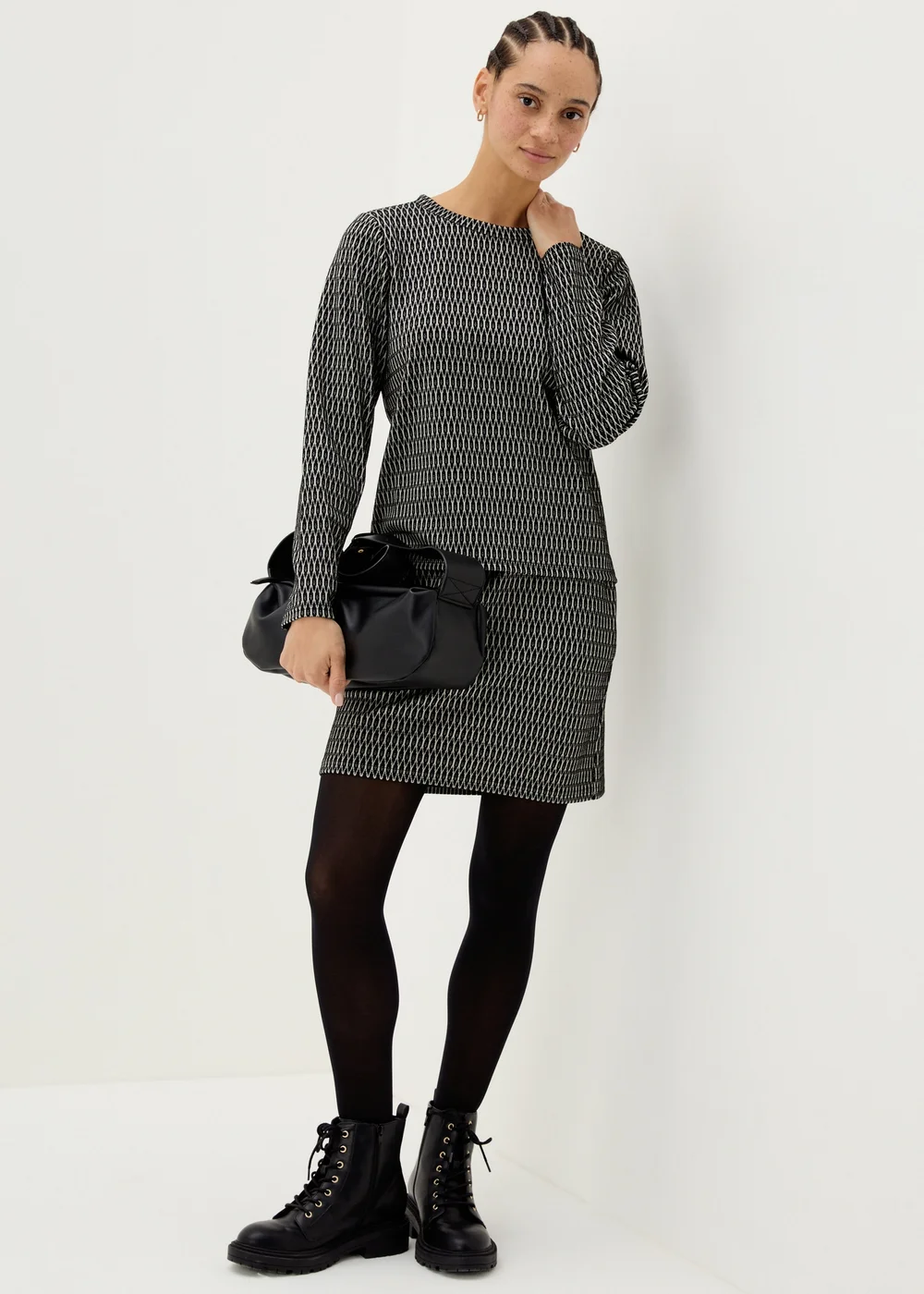 Black Jacquard Long Sleeve Top - 8 Image 1
