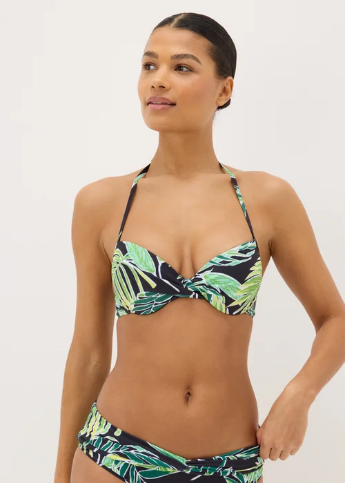 Green Tropical Leaf Print Underwired Bikini Top - 32A Image 1