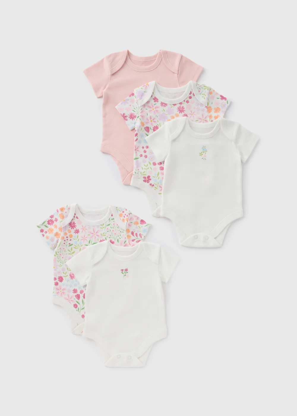 5 Pack Baby Pink Floral Bodysuits (Newborn-23mths) - 0-3 months Image 1