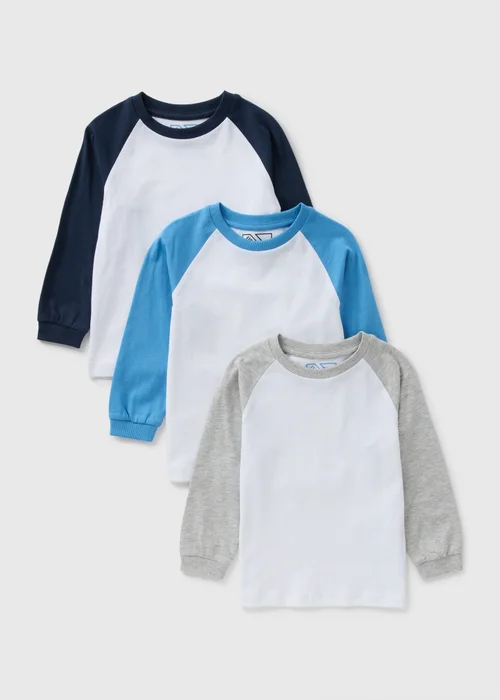 3 Pack Boys White Raglan Long sleeve Top (1-7yrs) - 1-1.5 Yrs Image 1