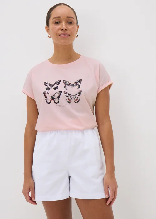Pink Butterfly & Slogan T-Shirt - S Image 2