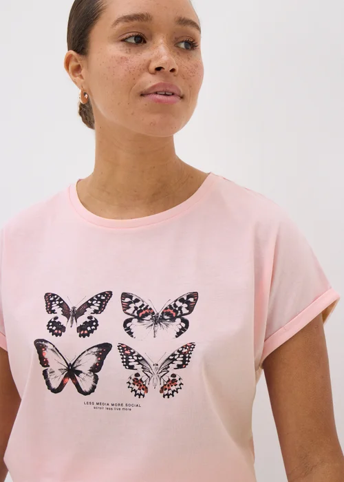 Pink Butterfly & Slogan T-Shirt - S Image 3