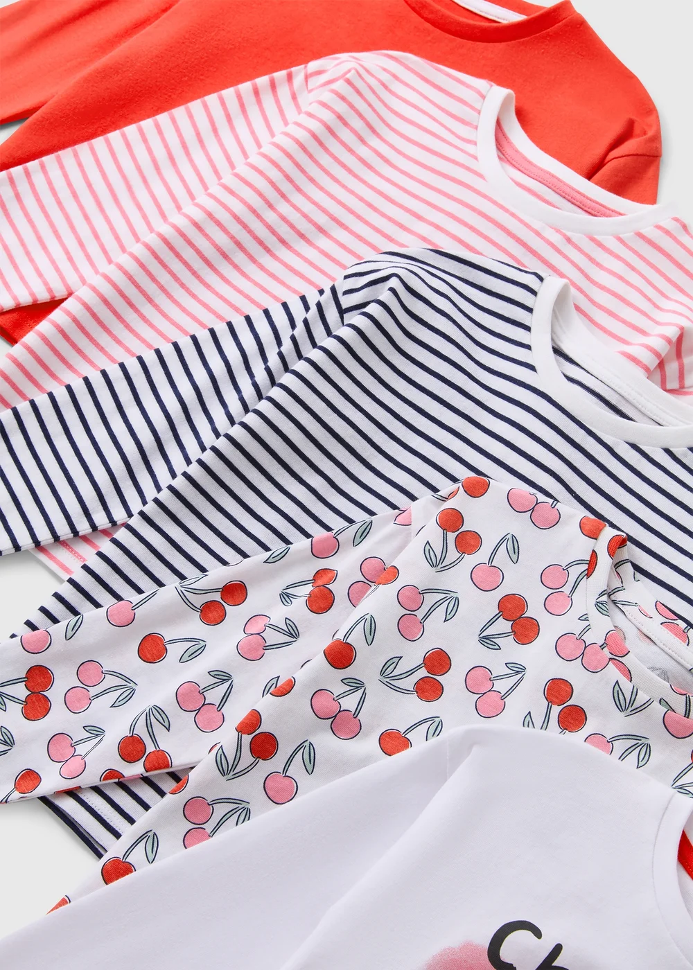 5 Pack Girls Multicolour Cherry Long Sleeve Tops (1-7yrs) - 1-1.5 Yrs Image 2
