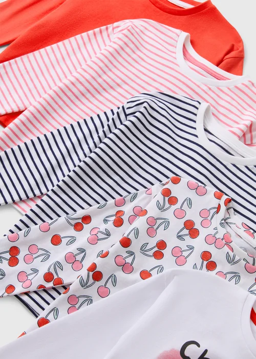 5 Pack Girls Multicolour Cherry Long Sleeve Tops (1-7yrs) - 1-1.5 Yrs Image 2