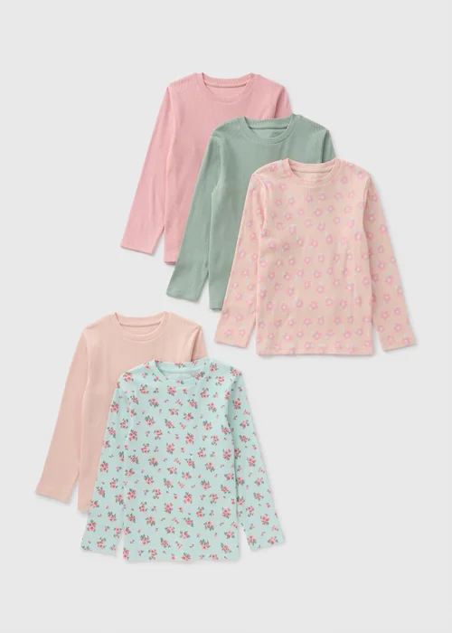 5 Pack Girls Floral Long Sleeve Tops (1-7yrs) - 2-3 Yrs Image 1