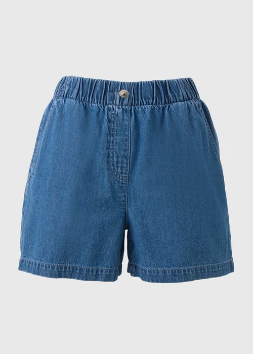 Blue Mid Wash Cotton Paper Bag Shorts - 8 Image 4