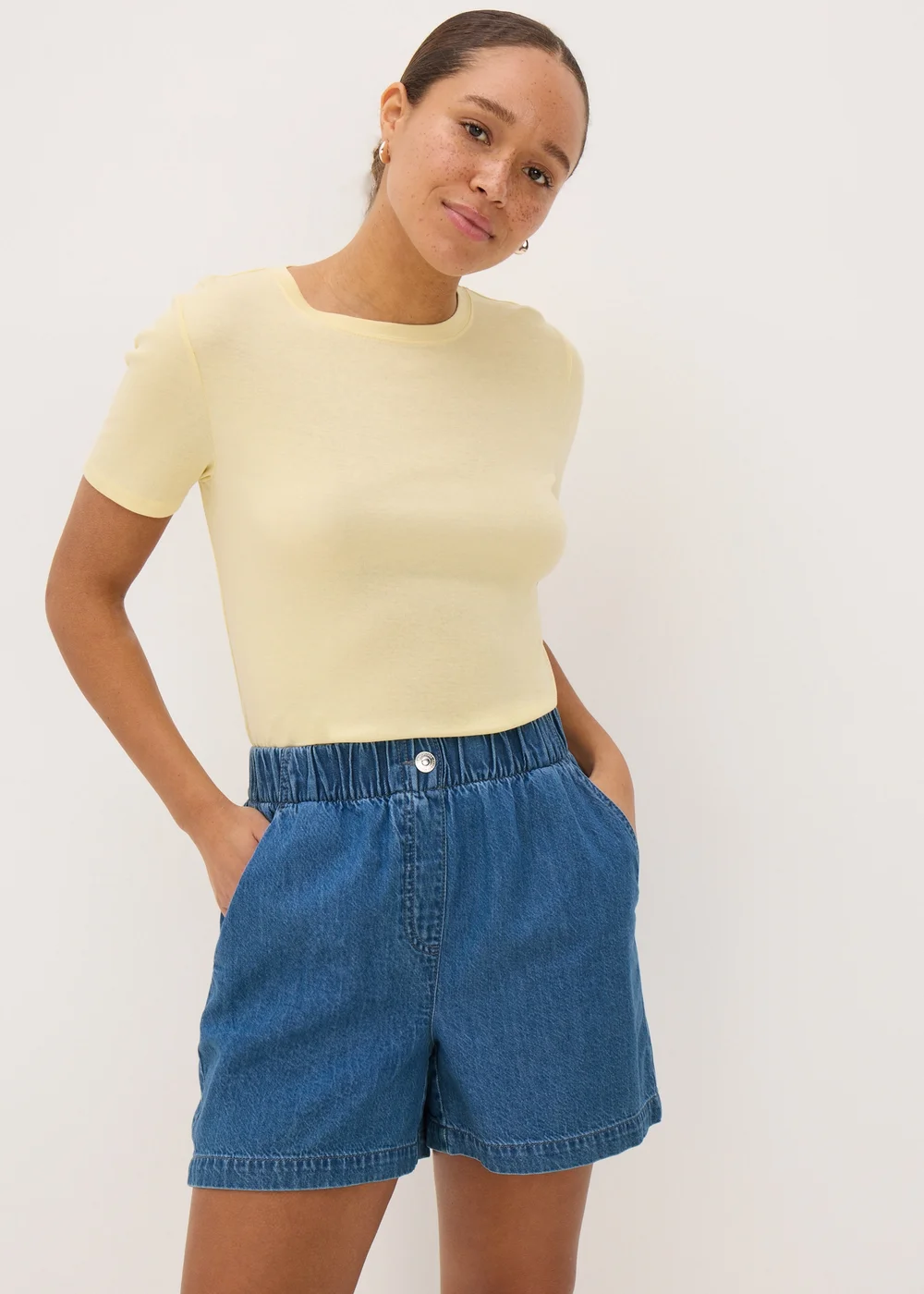 Blue Mid Wash Cotton Paper Bag Shorts - 8 Image 1