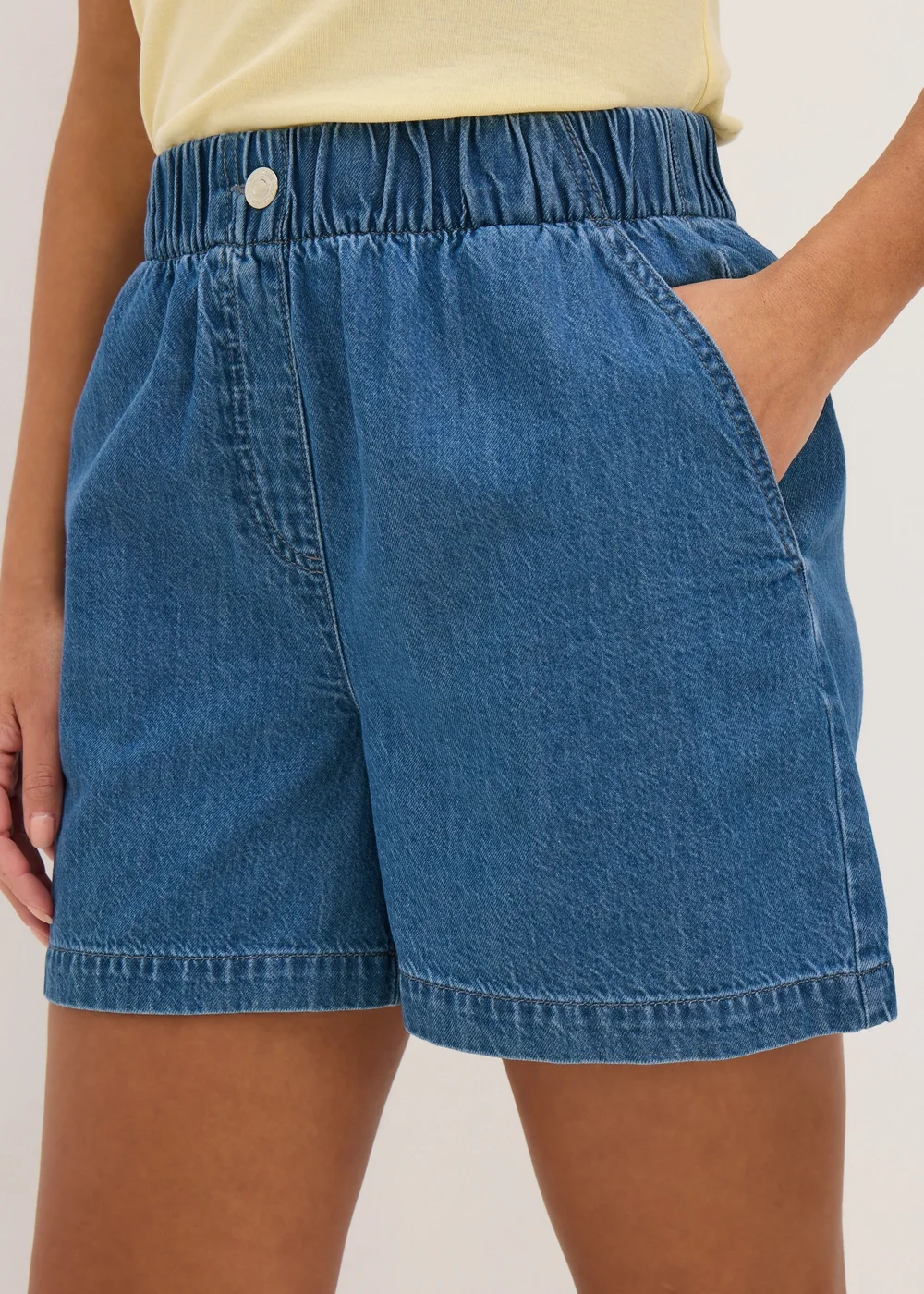 Blue Mid Wash Cotton Paper Bag Shorts - 8 Image 2