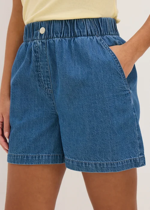 Blue Mid Wash Cotton Paper Bag Shorts - 8 Image 2