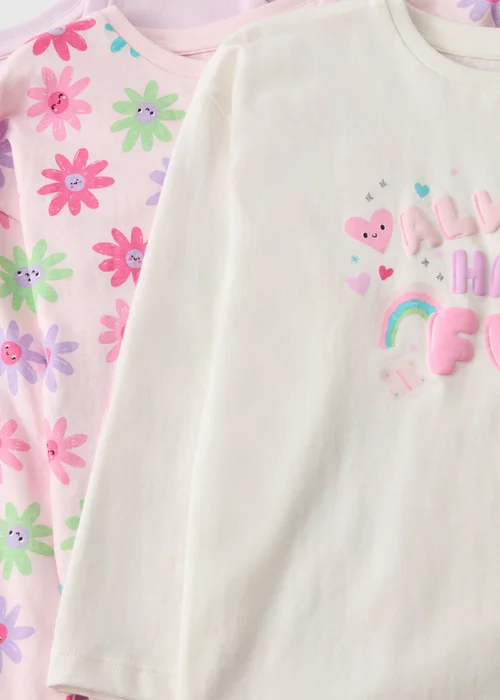 3 Pack Girls Pink Fun Floral Long Sleeve Tops (1-7yrs) - 1-1.5 Yrs Image 2