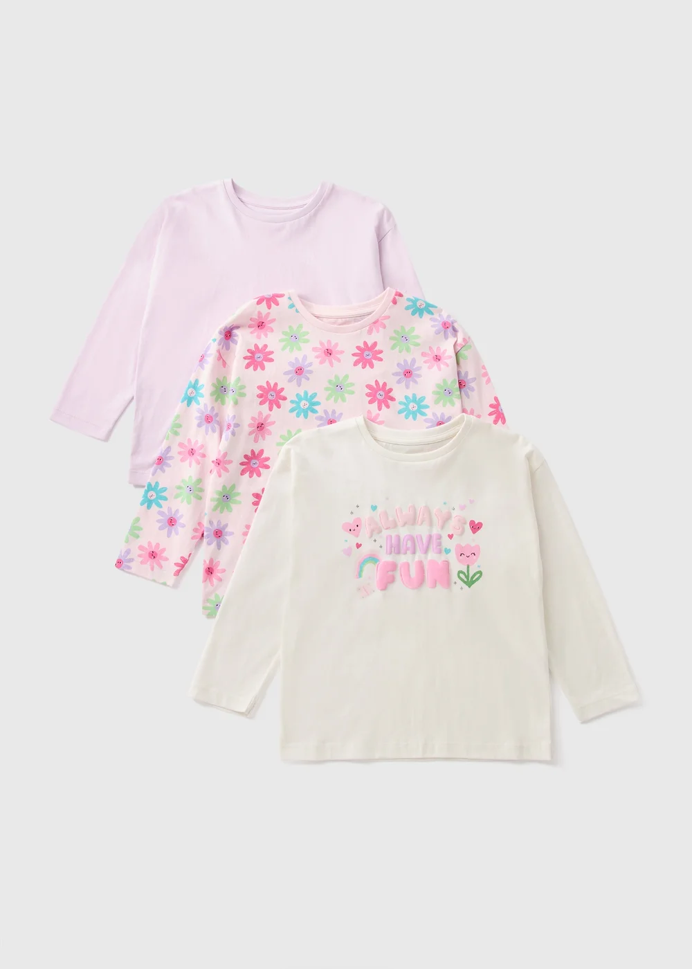 3 Pack Girls Pink Fun Floral Long Sleeve Tops (1-7yrs) - 1-1.5 Yrs Image 1