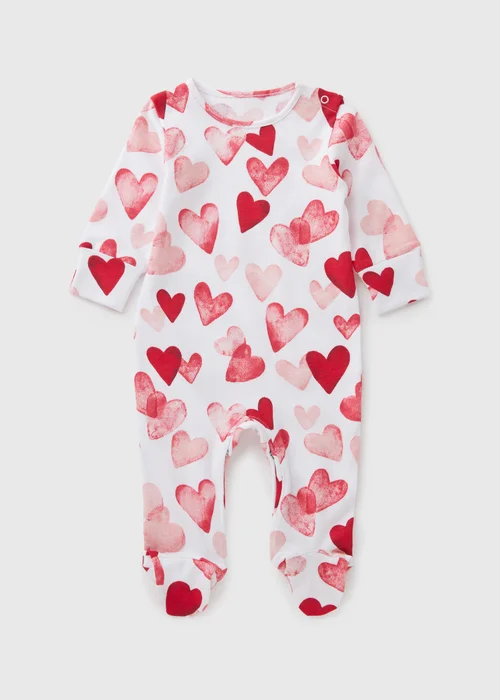 Baby Cream Heart Valentine Sleepsuit (Newborn-18mths) - Age 0 - 3 Months Image 1