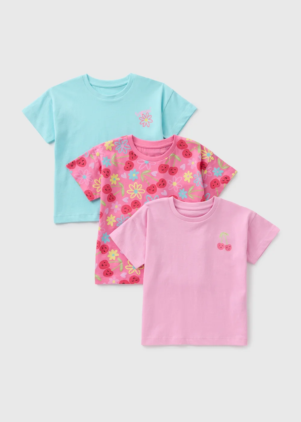 3 Pack Girls Pink Cherry Pattern T-Shirt (1-7yrs) - 1-1.5 Yrs Image 1