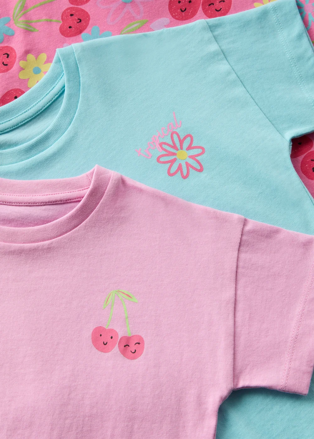 3 Pack Girls Pink Cherry Pattern T-Shirt (1-7yrs) - 1-1.5 Yrs Image 2