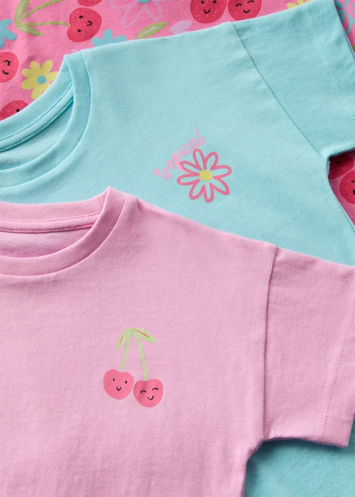 3 Pack Girls Pink Cherry Pattern T-Shirt (1-7yrs) - 1-1.5 Yrs Image 2