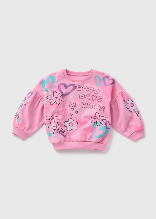 Girls Pink Graffiti Sweatshirt (1-7yrs) - 1-1.5 Yrs Image 1