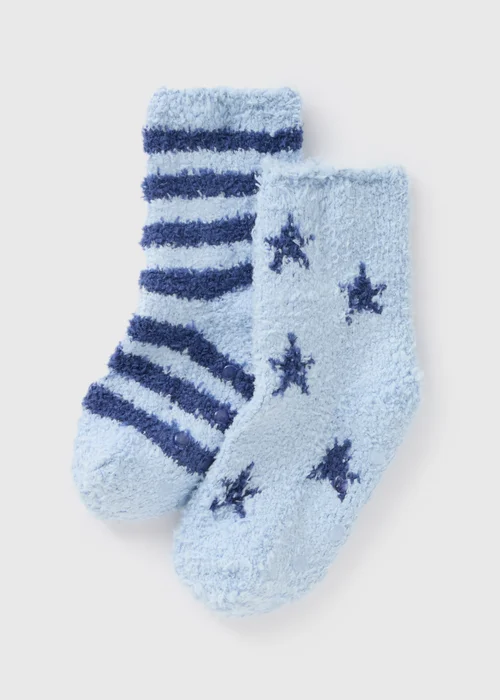 2 Pack Boys Blue Star Fluffy Socks (Younger 6-Older 5.5) - 4-5.5 Image 1