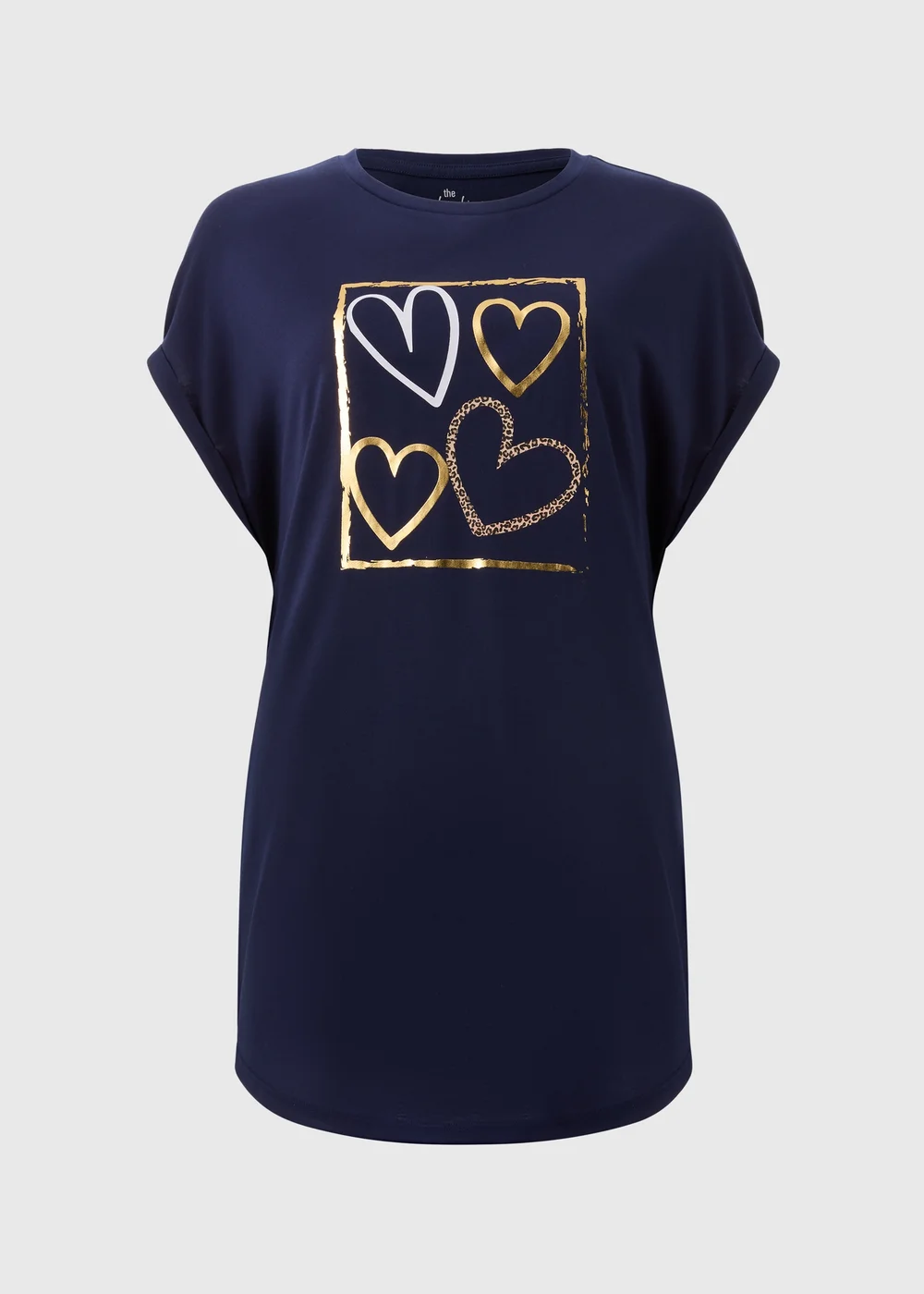 Navy Metallic Heart Longline T-Shirt - S Image 2