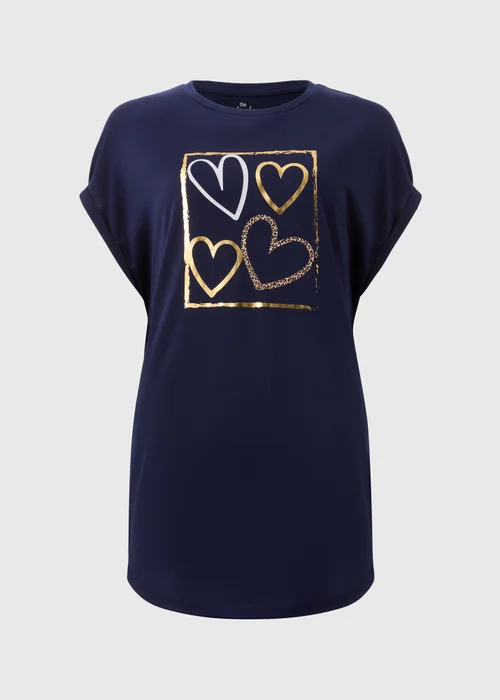 Navy Metallic Heart Longline T-Shirt - S Image 2