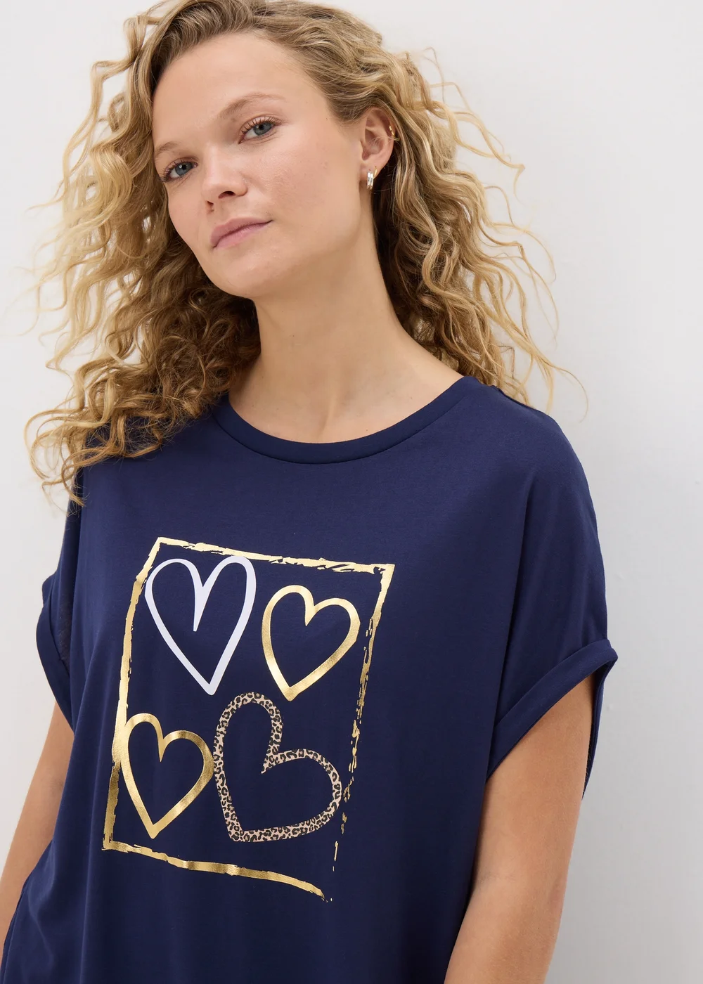 Navy Metallic Heart Longline T-Shirt - S Image 1