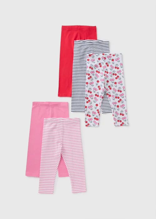 5 Pack Girls Red Cherry Leggings (1-7yrs) - 1 half year to 2 Image 1