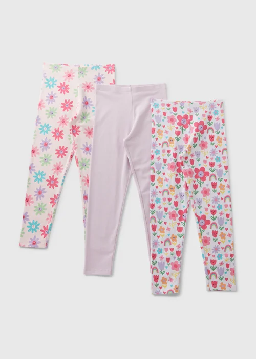 3 Pack Girls Pink Fun Leggings (1-7yrs) - 1 half year to 2 Image 1