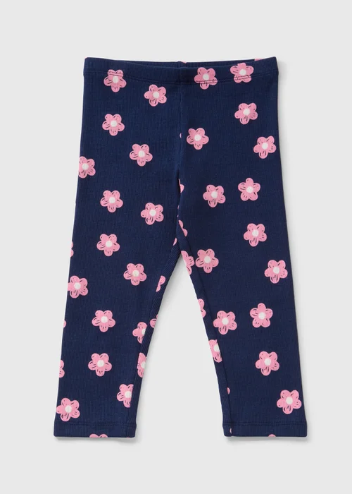 Girls Navy Floral Leggings (1-7yrs) - 1 half year to 2 Image 1