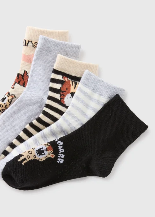 5 Pack Multicolour Lion Socks (Younger 6-Older 6.5) - 4-6.5 Image 2