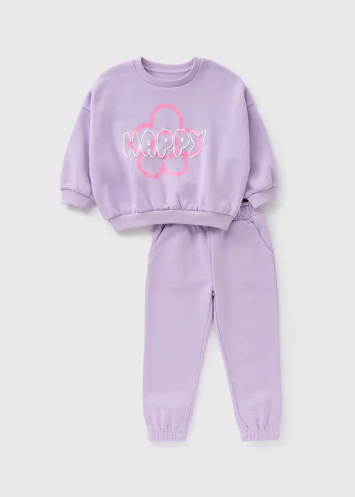 Girls Lilac Happy Sweatshirt & Jogging Bottoms (1-7yrs) - 1-1.5 Yrs Image 1