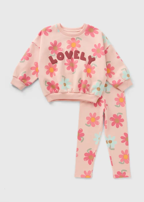 Girls Pink Flower Sweatshirt & Legging Set (1-7yrs) - 2-3 Yrs Image 1