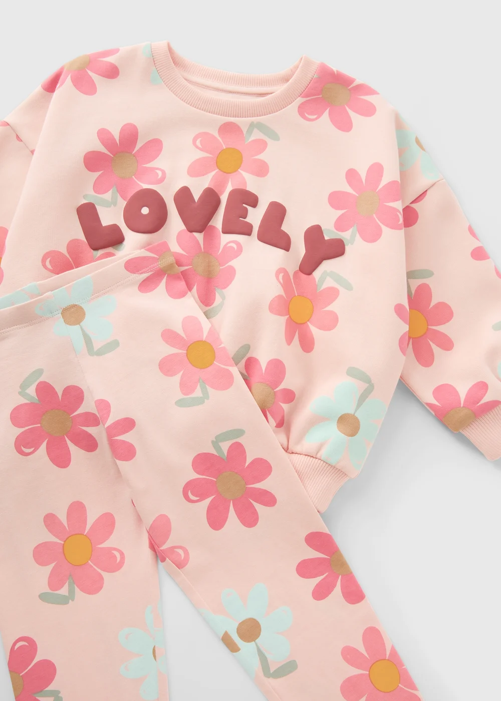 Girls Pink Flower Sweatshirt & Legging Set (1-7yrs) - 2-3 Yrs Image 2