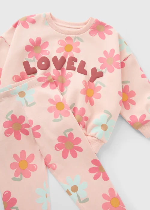 Girls Pink Flower Sweatshirt & Legging Set (1-7yrs) - 2-3 Yrs Image 2