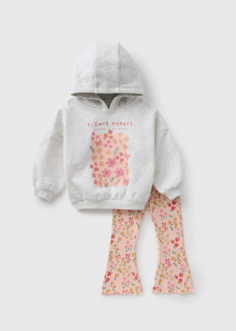 Girls Pink Flower Hoodie & Flares Set (1-7yrs) - 1-1.5 Yrs Image 1