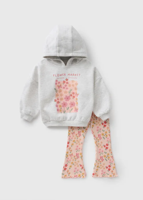 Girls Pink Flower Hoodie & Flares Set (1-7yrs) - 1-1.5 Yrs Image 1