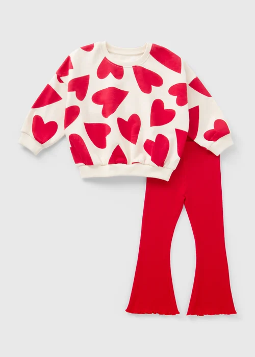 Girls Red Heart Sweatshirt & Flare Set (1-7yrs) - 1-1.5 Yrs Image 1