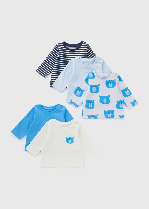 5 Pack Baby Blue Bear Long Sleeve Tops (Newborn-23mths) - 0-3 months Image 1