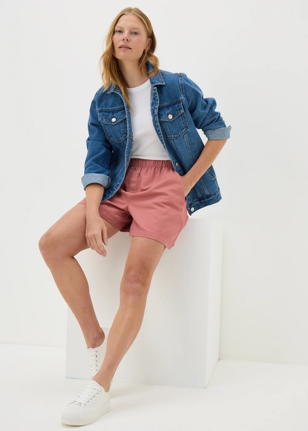 Pink Cotton Paper Bag Shorts - 8 Image 3