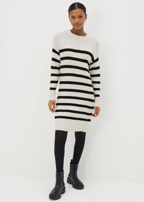 Papaya Petite Cream Stripe Knitted Mini Dress - XS Image 1