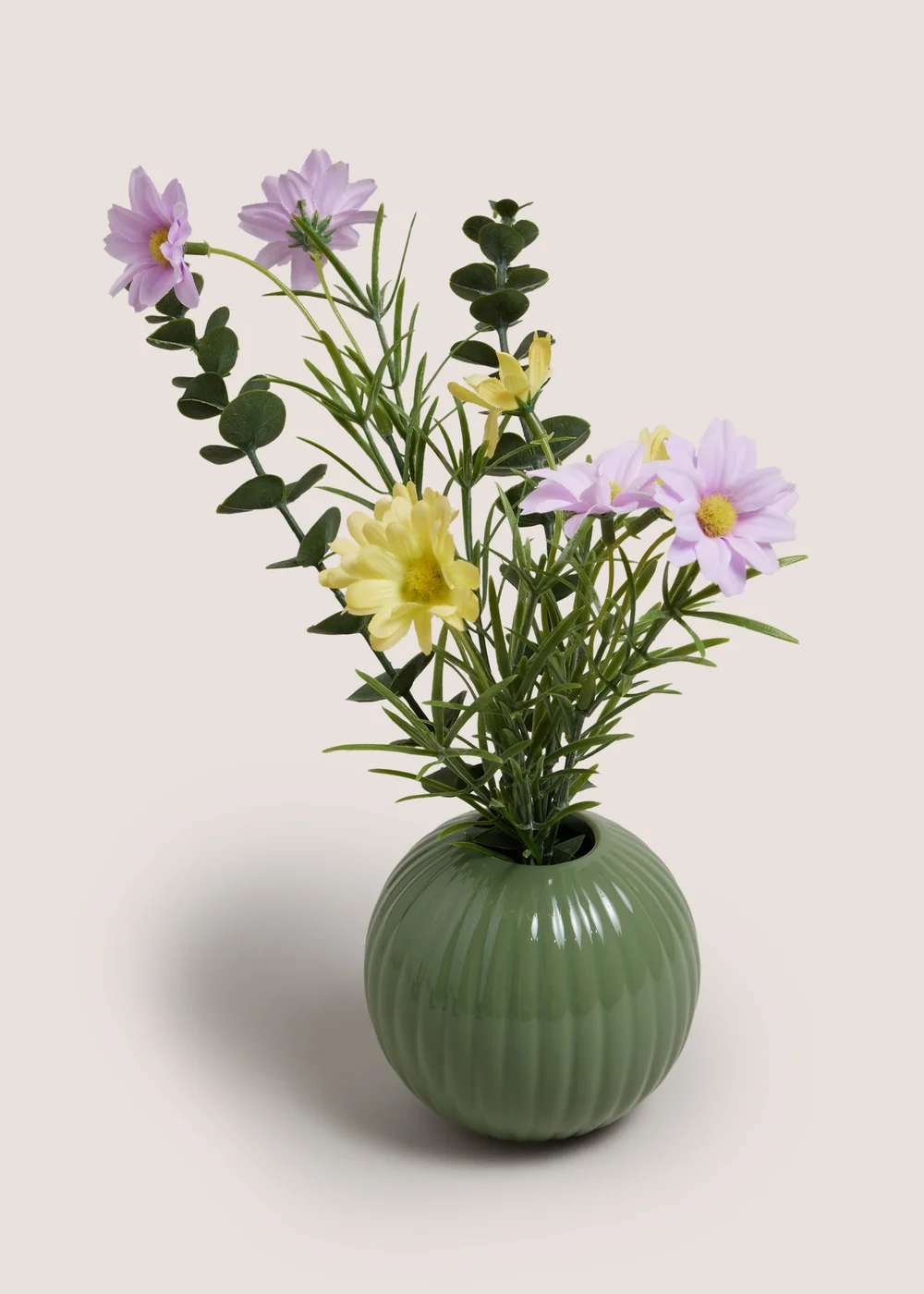 Pink Mixed Flowers In Green Vase Image 1