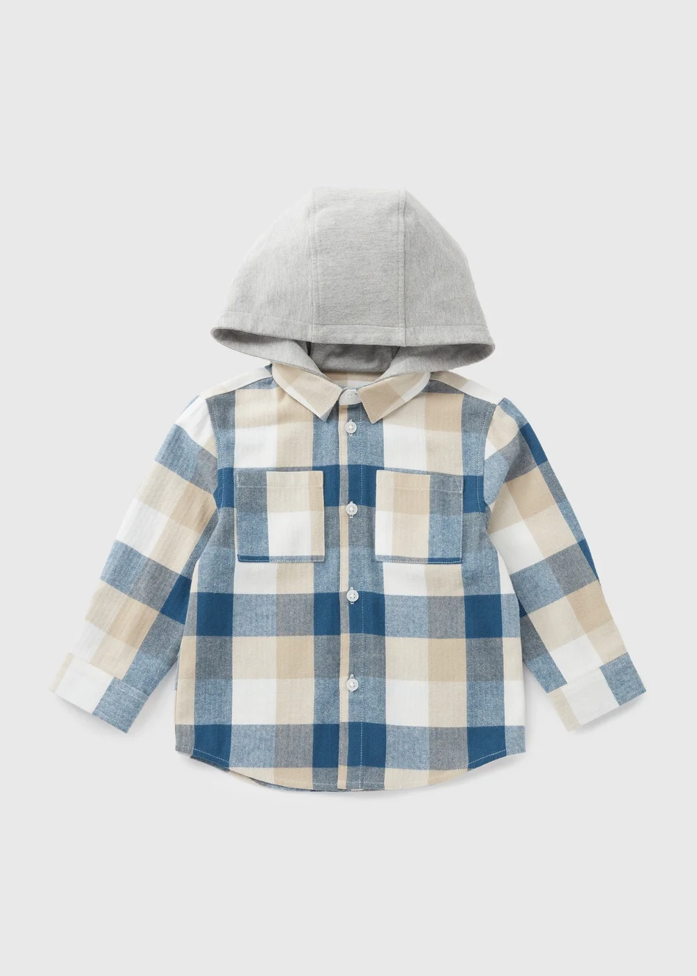 Boys Blue Checked Jersey Hoodie Shirt (1-7yrs) - 1 half year to 2 Image 1