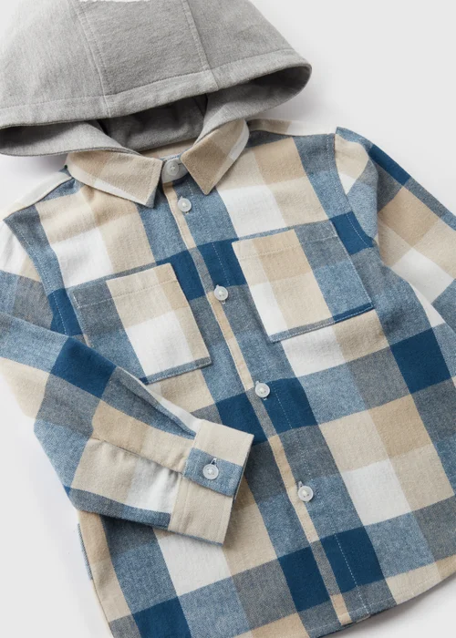 Boys Blue Checked Jersey Hoodie Shirt (1-7yrs) - 1 half year to 2 Image 2