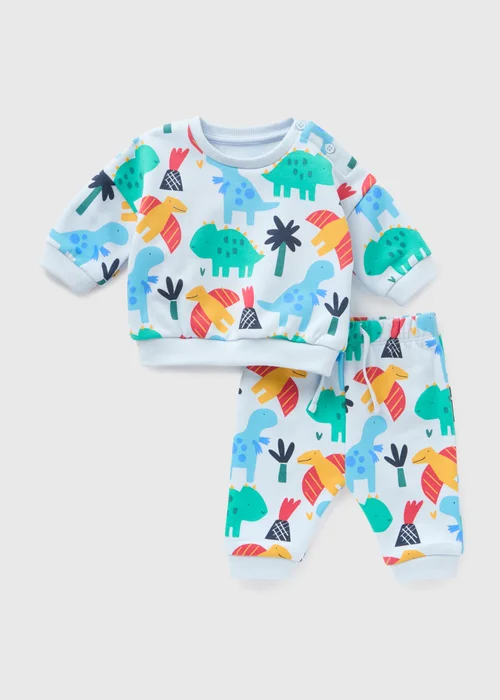 Baby Blue Dino Sweatshirt & Jogging Bottom Set (Newborn-23mths) - Up to 1 Month Image 1